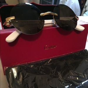 Rimless White Wood w/Gold Cartier Sunglasses